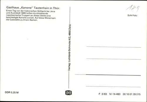 Ak Tautenhain in Thüringen, Gasthaus Kanone