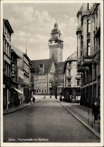 Ak Zeitz im Burgenlandkreis, Fischstraße mit Rathaus