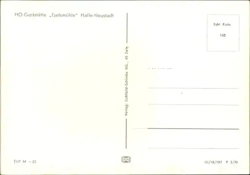 Ak Neustadt Halle an der Saale, HO Gaststätte Eselsmühle, Esel, Windmühle