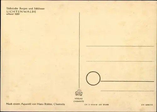 Künstler Ak Richter, Hans, Lichtenwalde Niederwiesa Sachsen, Schloss erbaut 1289