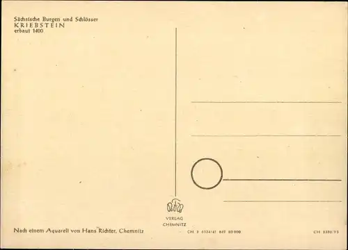 Künstler Ak Richter, H., Kriebstein in Sachsen, Sächsische Burgen und Schlösser erbaut 1400