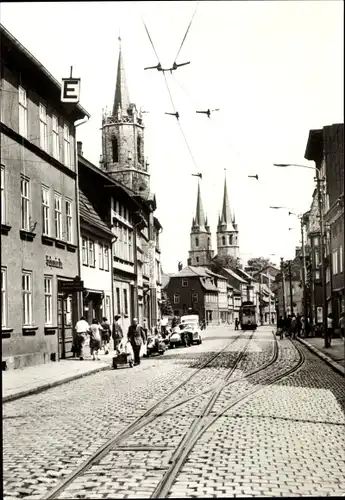 Ak Mühlhausen in Thüringen, Wanfrieder Straße, Bastmarkt mit Nicolaikirche und St. Jacobi-Kirche