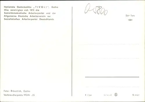 Ak Gotha in Thüringen, Nationale Gedenkstätte Tivoli, Inneres