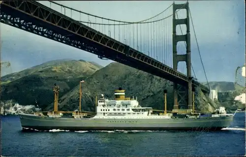 Ak Dampfer MV Dinteldyk, Holland America Line, HAL, San Francisco, Golden Gate Bridge