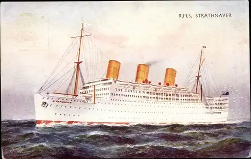Ak Steamer Strathnaver, P&O, First painted with white yellow funnels