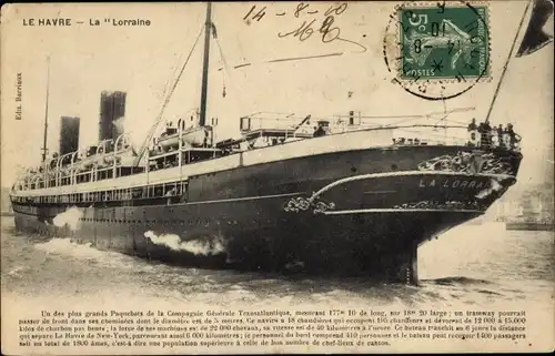 Ak Dampfer La Lorraine, French Line, CGT