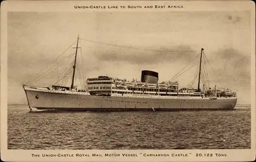 Ak Union Castle Line nach Süd- und Ostafrika, Royal Mail, Carnarvon Castle