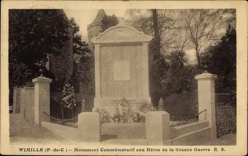 Ak Wimille Pas de Calais, Monument Commemoratif aux Heros de la Grande Guerre