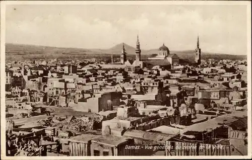 Ak Damaskus Syrien, Vue generale de la ville, Minarette, Moschee