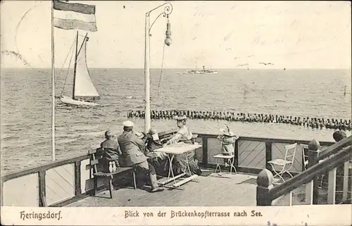 Ak Ostseebad Heringsdorf auf Usedom, Blick von der Brückenkopfterrasse nach See