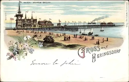 Litho Ostseebad Heringsdorf auf Usedom, Kaiser-Wilhelm-Brücke