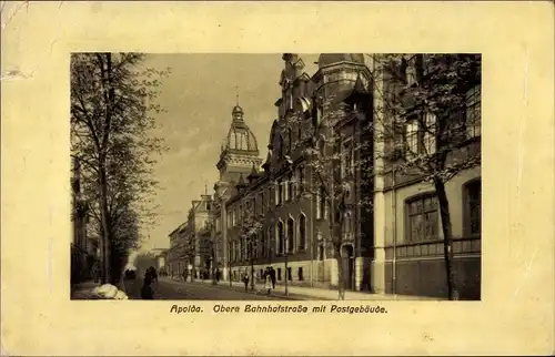 Präge Ak Apolda im Weimarer Land, Obere Bahnhofstraße mit Postgebäude