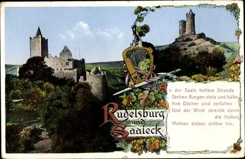 Ak Bad Kösen Naumburg an der Saale, Rudelsburg, Harfe, Schwert