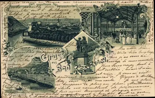 Litho Bad Kreuznach in Rheinland Pfalz, Ebernburg, Denkmal, Totalansicht