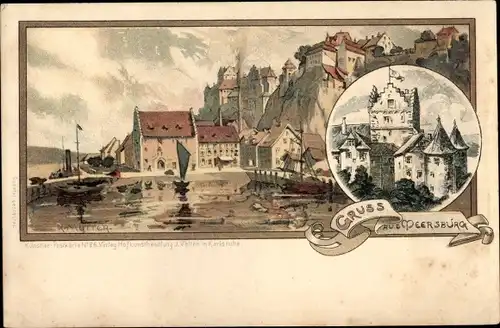 Künstler Litho Mutter, K., Meersburg am Bodensee, Schloss, Hafen