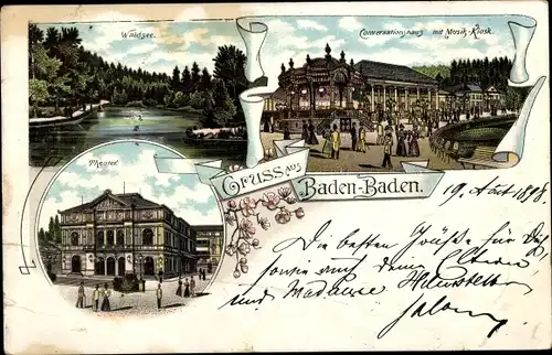 Litho Baden Baden im Stadtkreis Baden Württemberg, Theater, Konversationshaus, Musikkiosk, Waldsee
