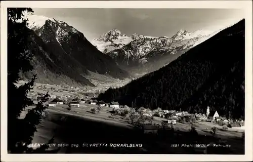 Ak Sankt Gallenkirch im Montafon Vorarlberg, Panorama gegen Silvretta