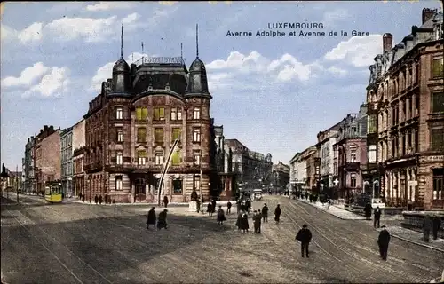 Ak Luxemburg, Avenue Adolphe et Avenue de la Gare, Straßenpartie, Hotel