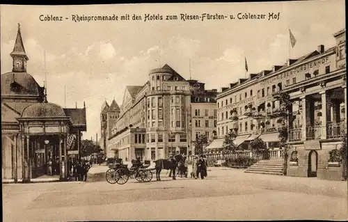Ak Koblenz am Rhein, Rheinpromenade, Hotel zum Riesen Fürstenhof, Koblenzer Hof