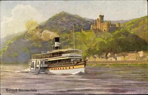 Ak Stolzenfels Koblenz am Rhein, Schloss, Dampfer, Köln Düsseldorfer Rheindampfschifffahrt