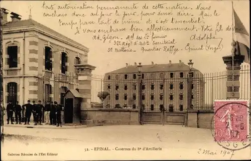 Ak Épinal Lothringen Vosges, Casernes du 8e d'Artillerie