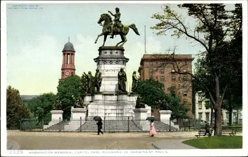 Ak Richmond Virginia USA, Washington Memorial, Capitol Park, showing St. Paul's