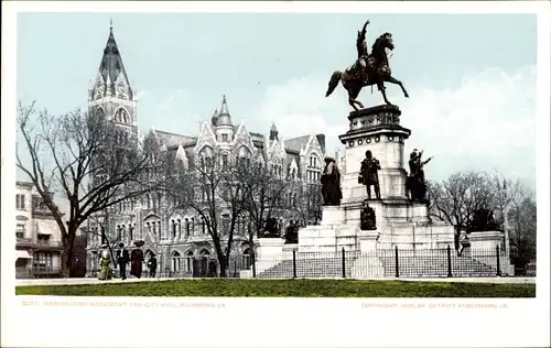 Ak Richmond Virginia USA, Washington Monument and City Hall