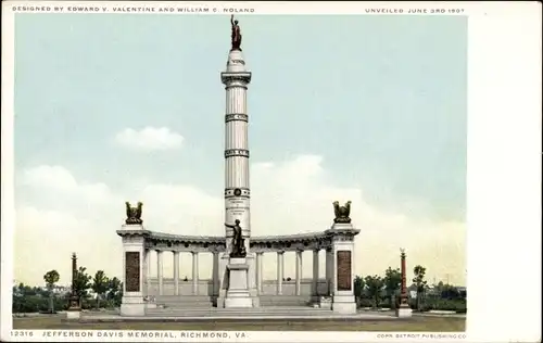 Ak Richmond Virginia USA, Jefferson Davis Memorial