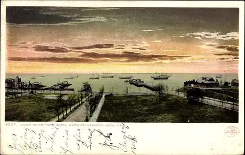 Ak Newport News Virginia USA, James River from Hotel Warwick