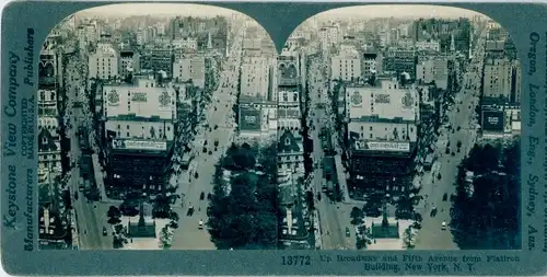 Stereo Foto New York City USA, Up Broadway and Fifth Avenue, seen from Flatiron Building