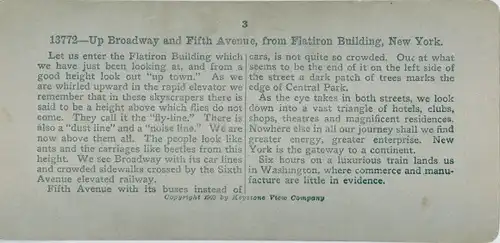 Stereo Foto New York City USA, Up Broadway and Fifth Avenue, seen from Flatiron Building