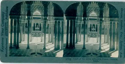 Stereo Foto Granada Andalusien Spanien, Court of the Lions, Alhambra Palace