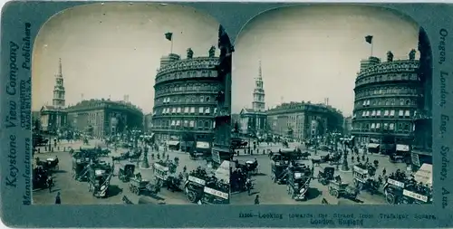 Stereo Foto London City, Looking toward Strand from Trafalgar Square