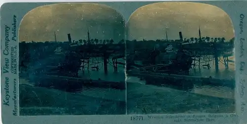 Stereo Foto Wrecked German Submarine at Zeebrugge, I WK