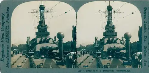 Stereo Foto US Amerikanisches Kriegsschiff, USS Pennsylvania, Battleship, I WK