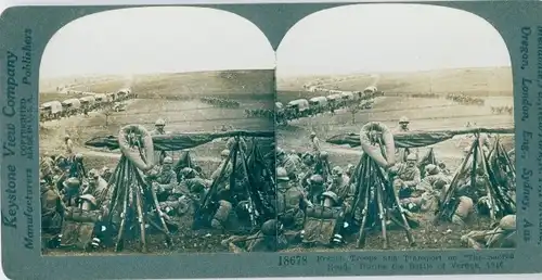 Stereo Foto French troops resting after a combat with Fritz, I WK
