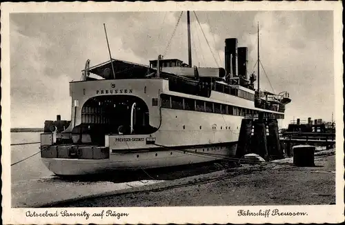 Ak Sassnitz auf der Insel Rügen, Fährschiff Preußen im Hafen