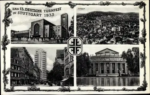 Ak Stuttgart, 15. Deutsches Turnfest 1933, Panorama, Tagblatt Turmhaus, Bahnhof