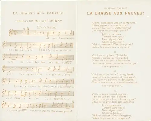 Klapplied Ak Les Chansons de France, Maurice Boucay, La Chasse aux Fauves