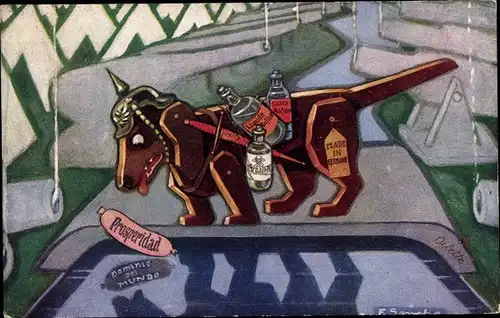 Künstler Ak De Hond en zijn schaduw, Dackel, Kanonen, Allegorie Deutsches Reich, Fabel, Karikatur