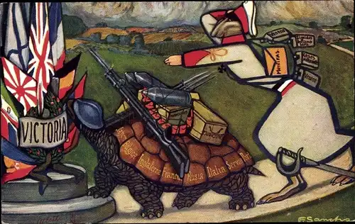 Künstler Ak De Haas en de Schildpad, Hase und Schildkröte, Victoria, Allegory, Fabel