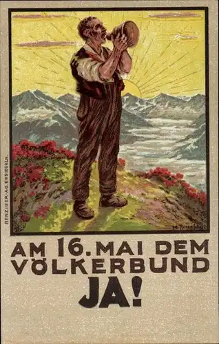 Künstler Ak Schweiz, Am 16. Mai dem Völkerbund Ja, eidgenössische Volksabstimmung 1920