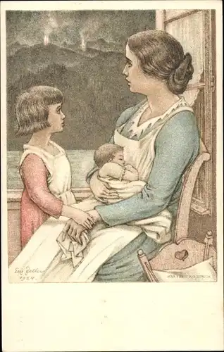 Ganzsachen Ak Zeller, Eug., Mutter mit Kindern, Bundesfeier 1924
