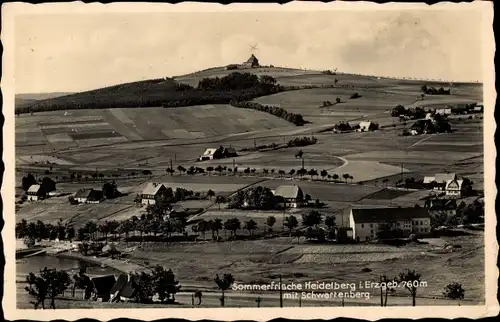 Ak Heidelberg Seiffen im Erzgebirge, Panorama mit dem Schwartenberg und Gasthaus