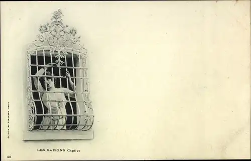 Ak Les Saisons, Captive, Frau hinter vergittertem Fenster