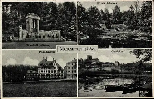 Ak Meerane in Sachsen, Wunderlich Ehrung und Park, Alberthain, Gondelteich, Parkschenke
