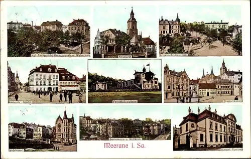 Ak Meerane in Sachsen, Kgl. Amtsgericht, Ferienkolonieheim, Bismarckplatz, Kaiserliches Postamt