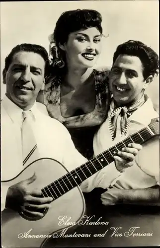 Ak Schauspielerin Elma Karlowa, Annunzio Mantovani, Vico Torriani, Gitarren der Liebe