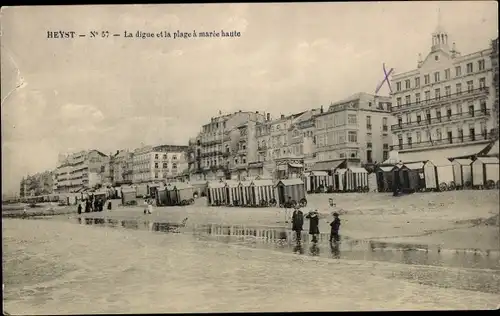 Ak Knokke Heist Heyst Knocke sur Mer Westflandern, La digue et la plage a maree haute