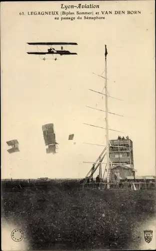 Ak Lyon-Aviation, Legagneux et Van de Born au passage du Semaphore, Flugpionier